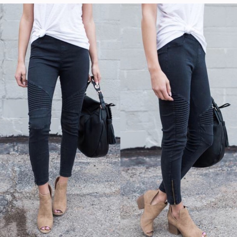 Black Chic Stretchy Moto Pants - Picture 3 of 5